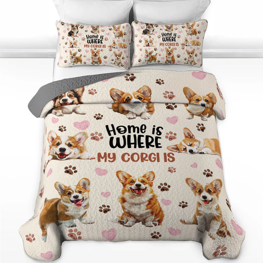 Ensemble de courtepointe toutes saisons Shineful 3 pièces Happy Home Corgi