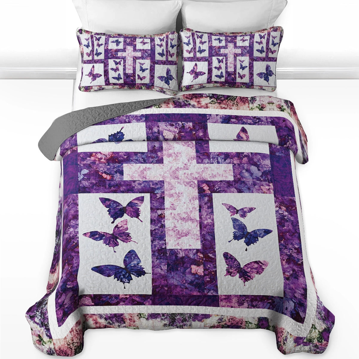 Shineful All Season Quilt 3-Piece Set God Butterfly Blessings