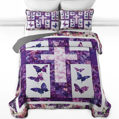 Shineful All Season Quilt 3-Piece Set God Butterfly Blessings