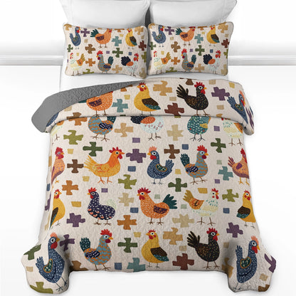 Shineful All Season Quilt 3-Piece Set The Clucky Chicken Crew