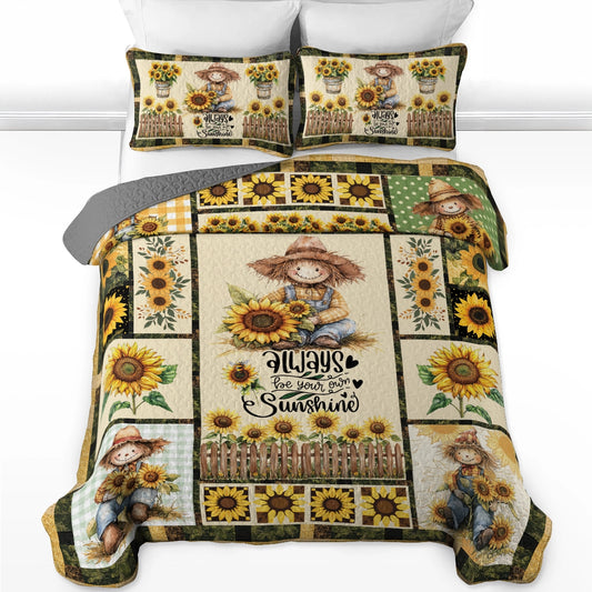 Shineful All Season Quilt 3-Piece Set Happy Sunflower Farm Scarecrow