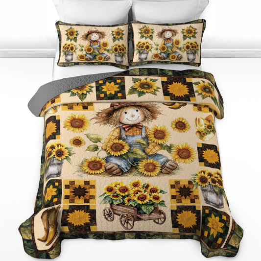 Shineful All Season Quilt 3-Piece Set Peaceful Farmhouse Sunflower