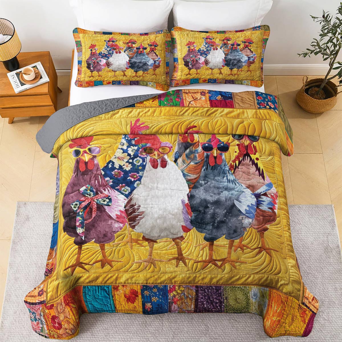 Shineful All Season Quilt 3-Piece Set Whimsical Chickens