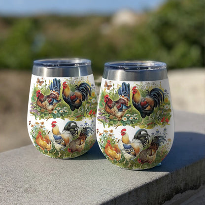 Shineful Wine Tumbler Chicken Beautiful Garden