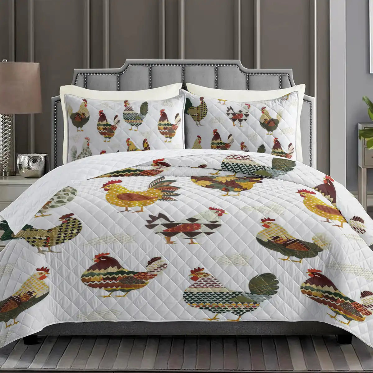 Shineful Flat Print Faux Quilt Blanket Chicken Vintage