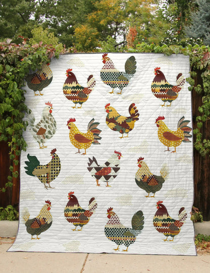 Shineful Flat Print Faux Quilt Blanket Chicken Vintage