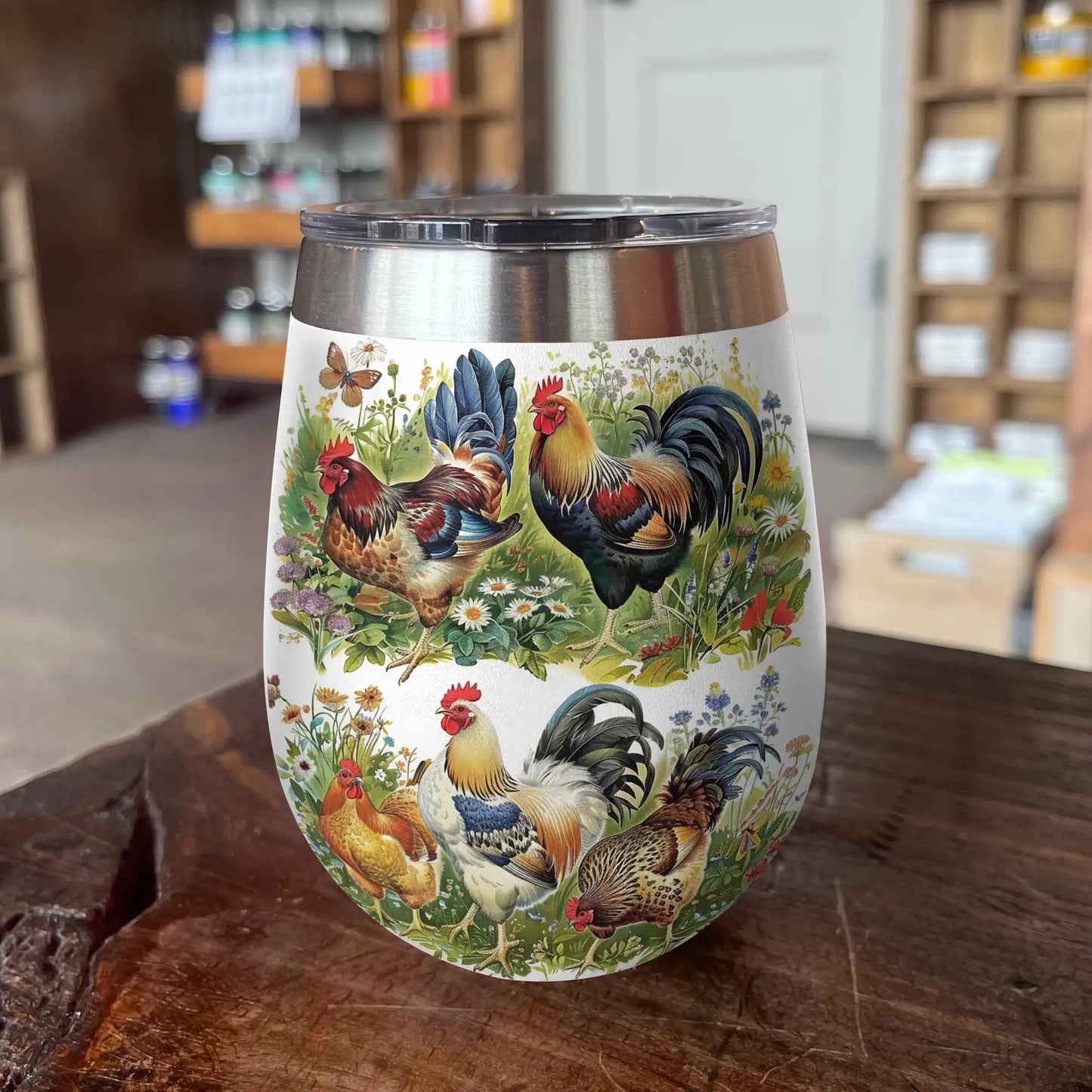 Shineful Wine Tumbler Chicken Beautiful Garden