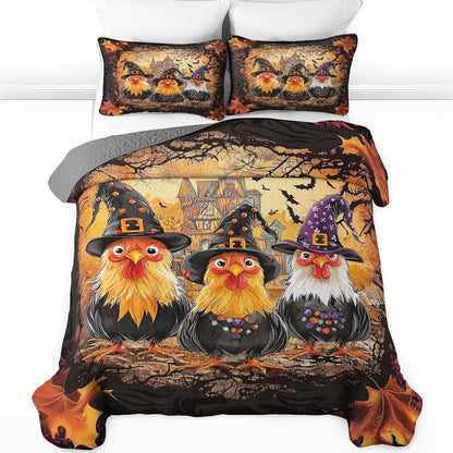 Shineful All Season Quilt 3-Piece Set - Chicken Witchy Halloween