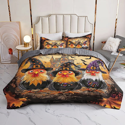 Shineful All Season Quilt 3-Piece Set - Chicken Witchy Halloween