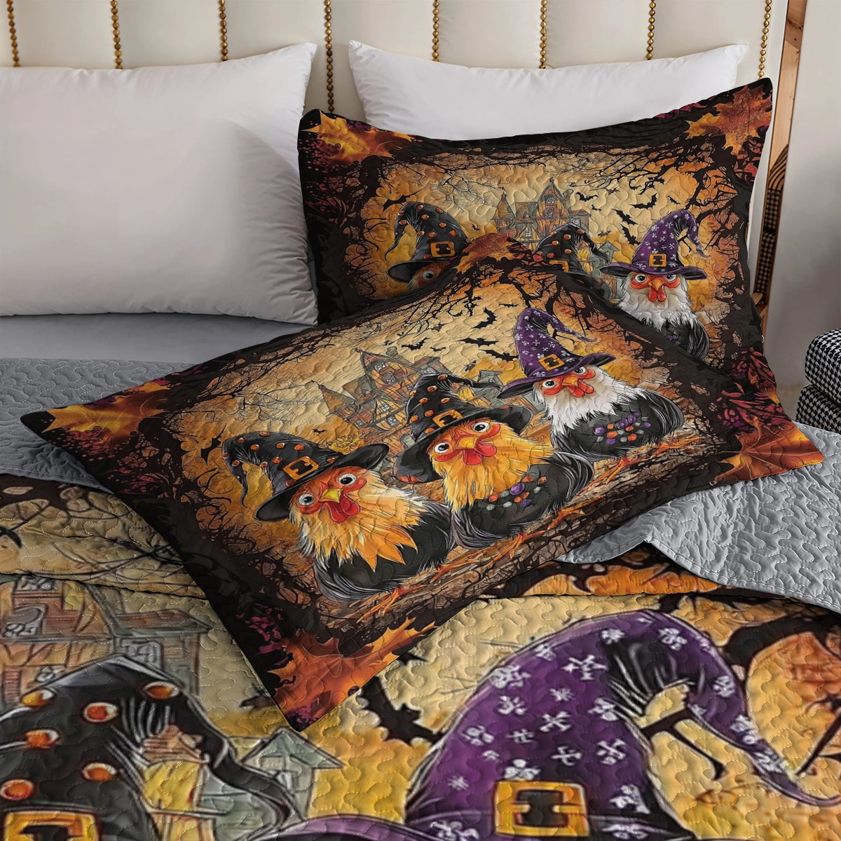 Shineful All Season Quilt 3-Piece Set - Chicken Witchy Halloween