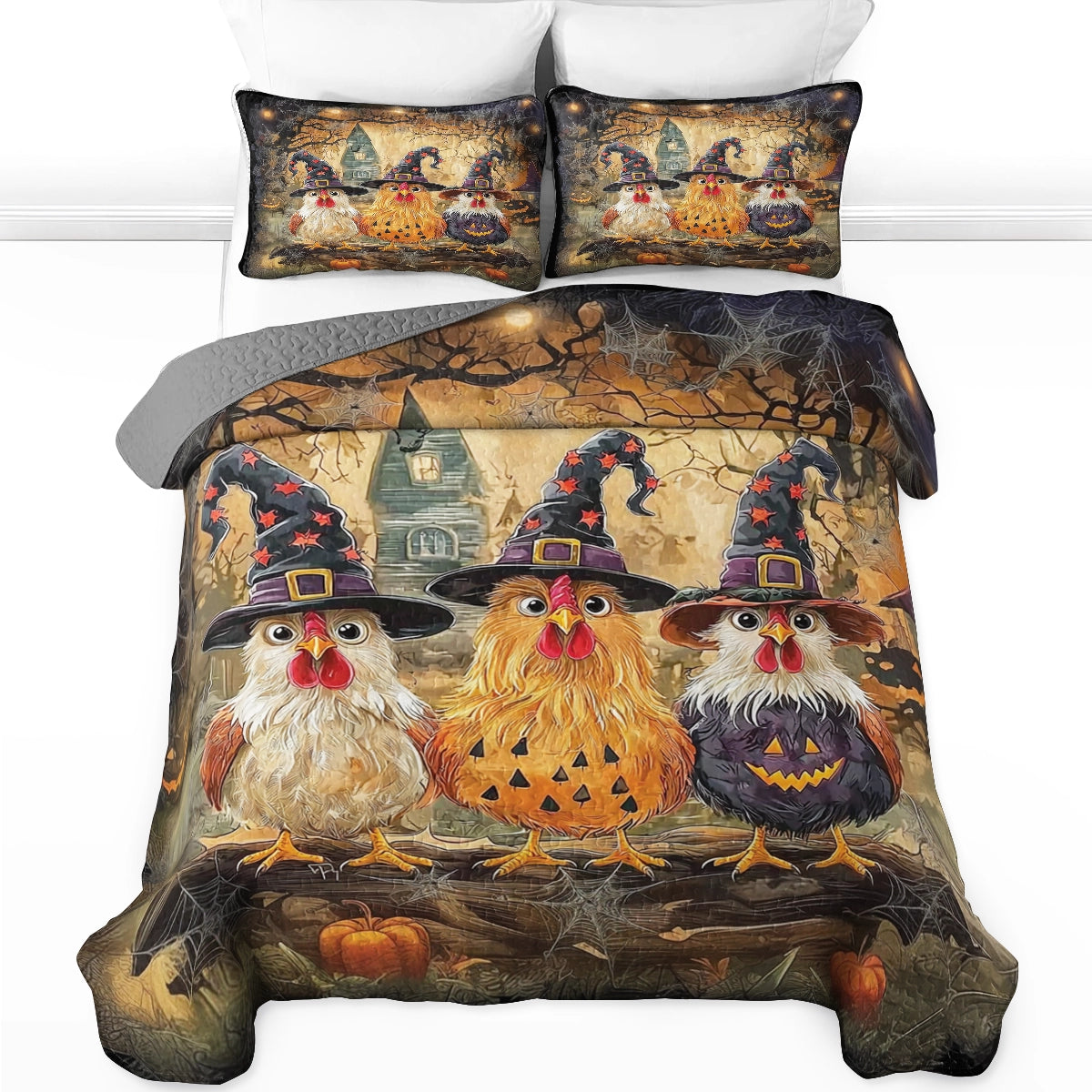 Shineful All Season Quilt 3-Piece Set - Chicken Haunted Trio