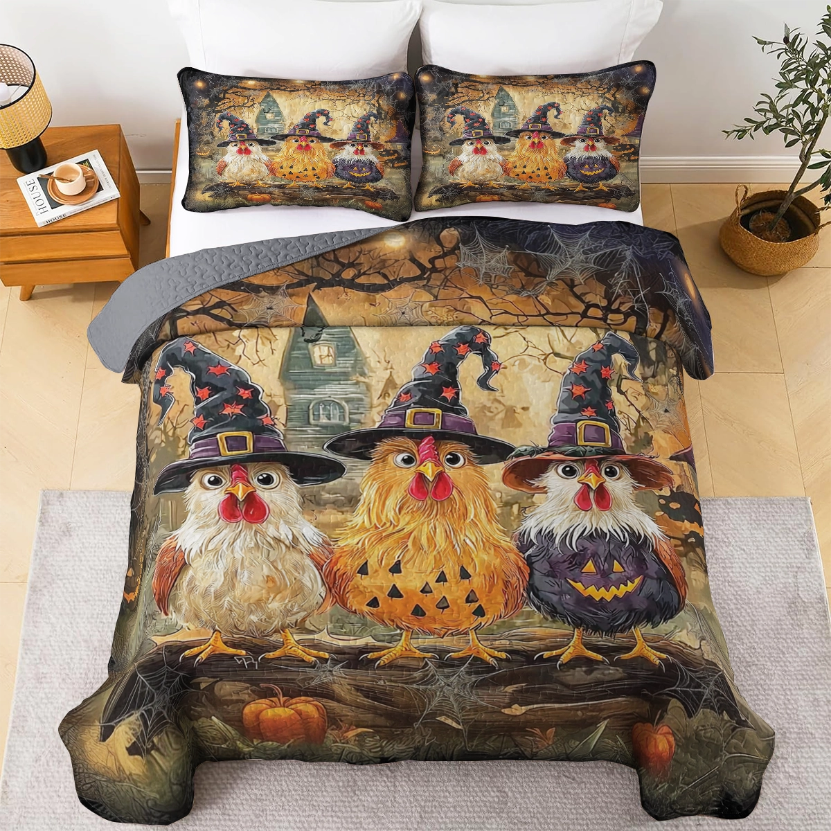 Shineful All Season Quilt 3-Piece Set - Chicken Haunted Trio