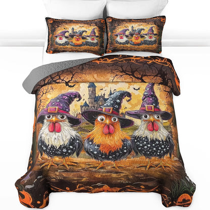 Shineful All Season Quilt 3-Piece Set - Chicken Spooky Hat Witch