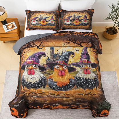 Shineful All Season Quilt 3-Piece Set - Chicken Spooky Hat Witch