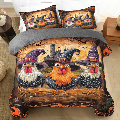 Shineful All Season Quilt 3-Piece Set - Chicken Spooky Hat Witch