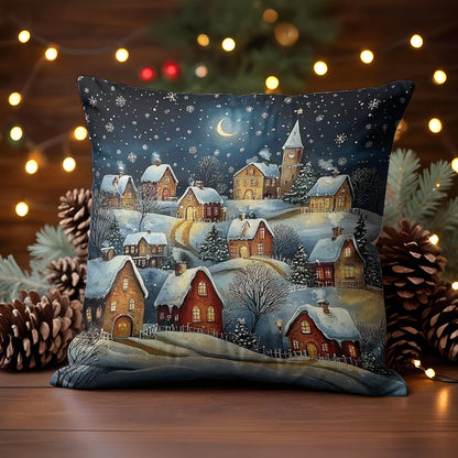 Shineful 2D Print Cushion Cover, Pillowcase Snowy Village Christmas