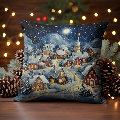 Shineful 2D Print Cushion Cover, Pillowcase Winter Village Serenity