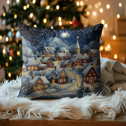 Shineful 2D Print Cushion Cover, Pillowcase Winter Village Serenity