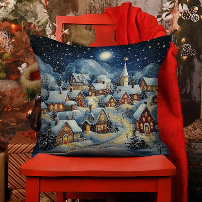 Shineful 2D Print Cushion Cover, Pillowcase Winter Village Serenity