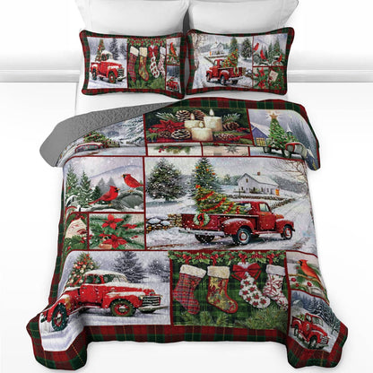 Shineful All Season Quilt 3-Piece Set Vintage Christmas Truck