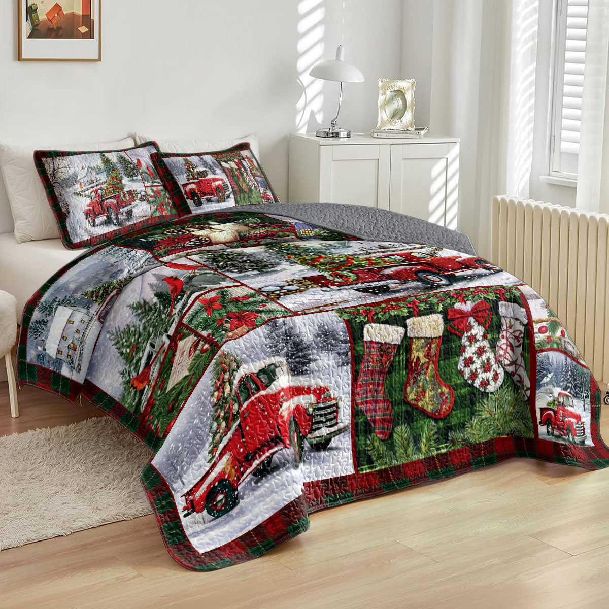 Shineful All Season Quilt 3-Piece Set Vintage Christmas Truck