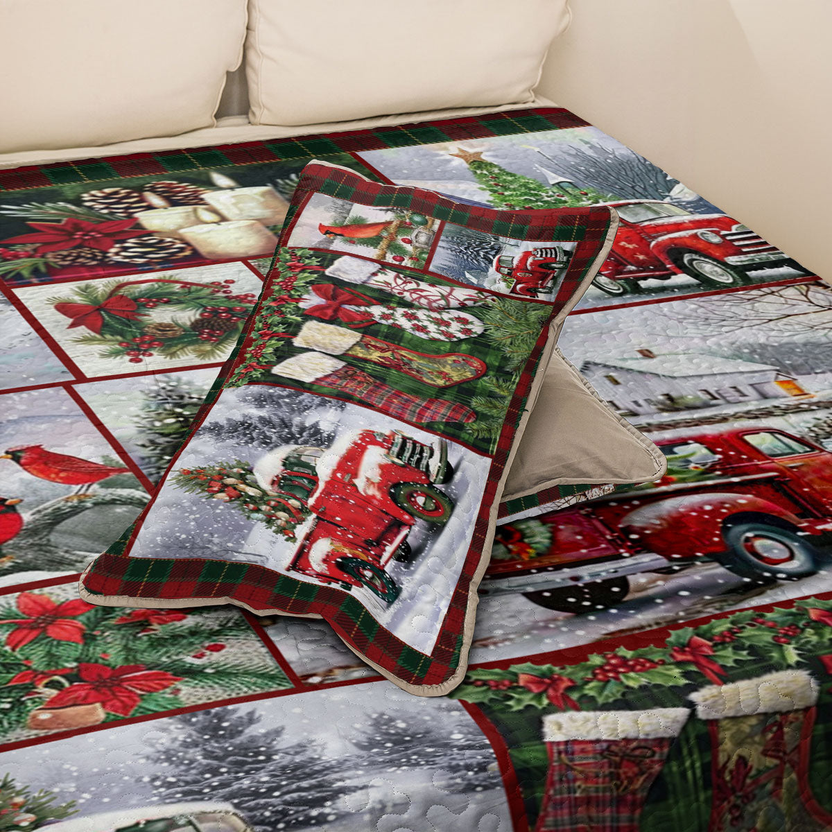 Shineful All Season Quilt 3-Piece Set Vintage Christmas Truck