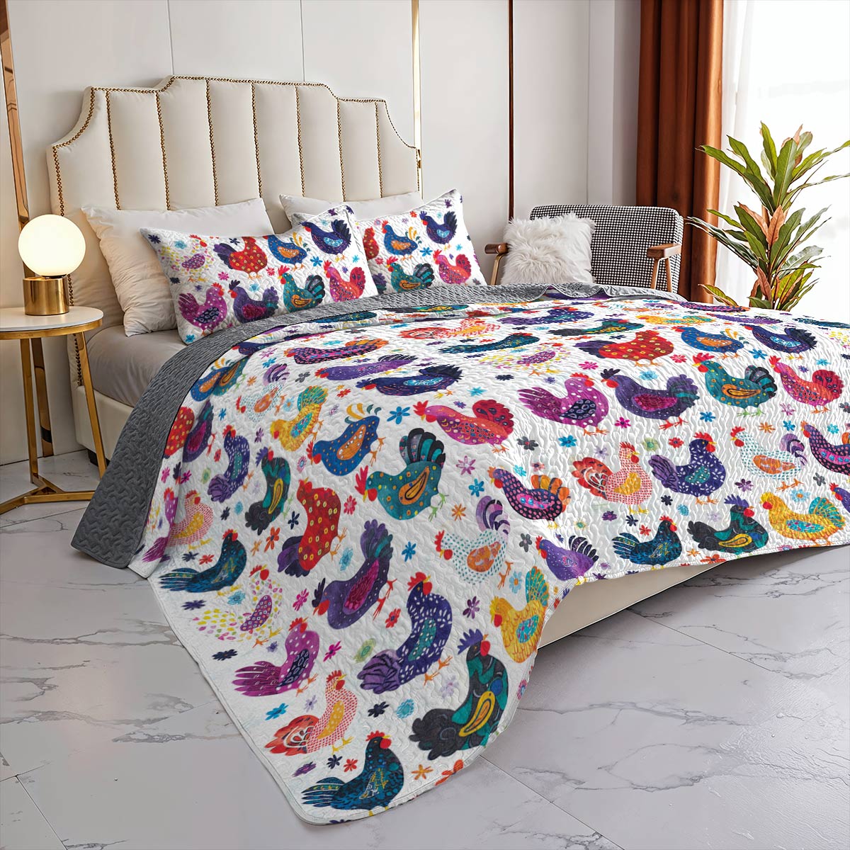 Shineful All Season Quilt 3-Piece Set Colorful Chicken