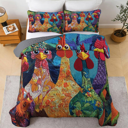 Shineful All Season Quilt 3-Piece Set Stunning Chickens Model