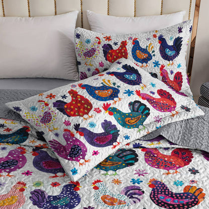 Shineful All Season Quilt 3-Piece Set Colorful Chicken