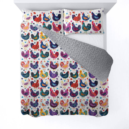 Shineful All Season Quilt 3-Piece Set Colorful Chicken