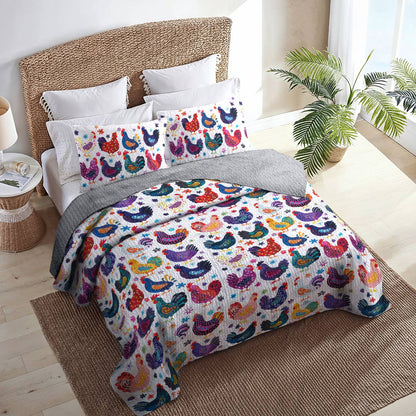 Shineful All Season Quilt 3-Piece Set Colorful Chicken