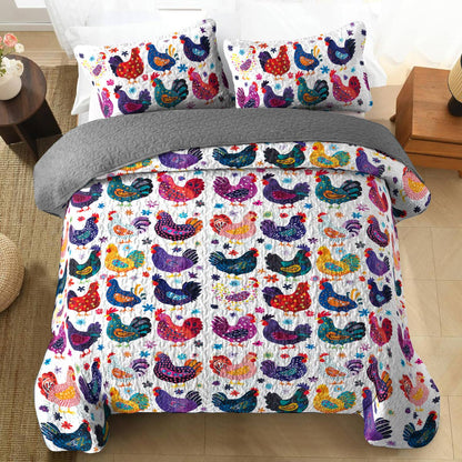 Shineful All Season Quilt 3-Piece Set Colorful Chicken