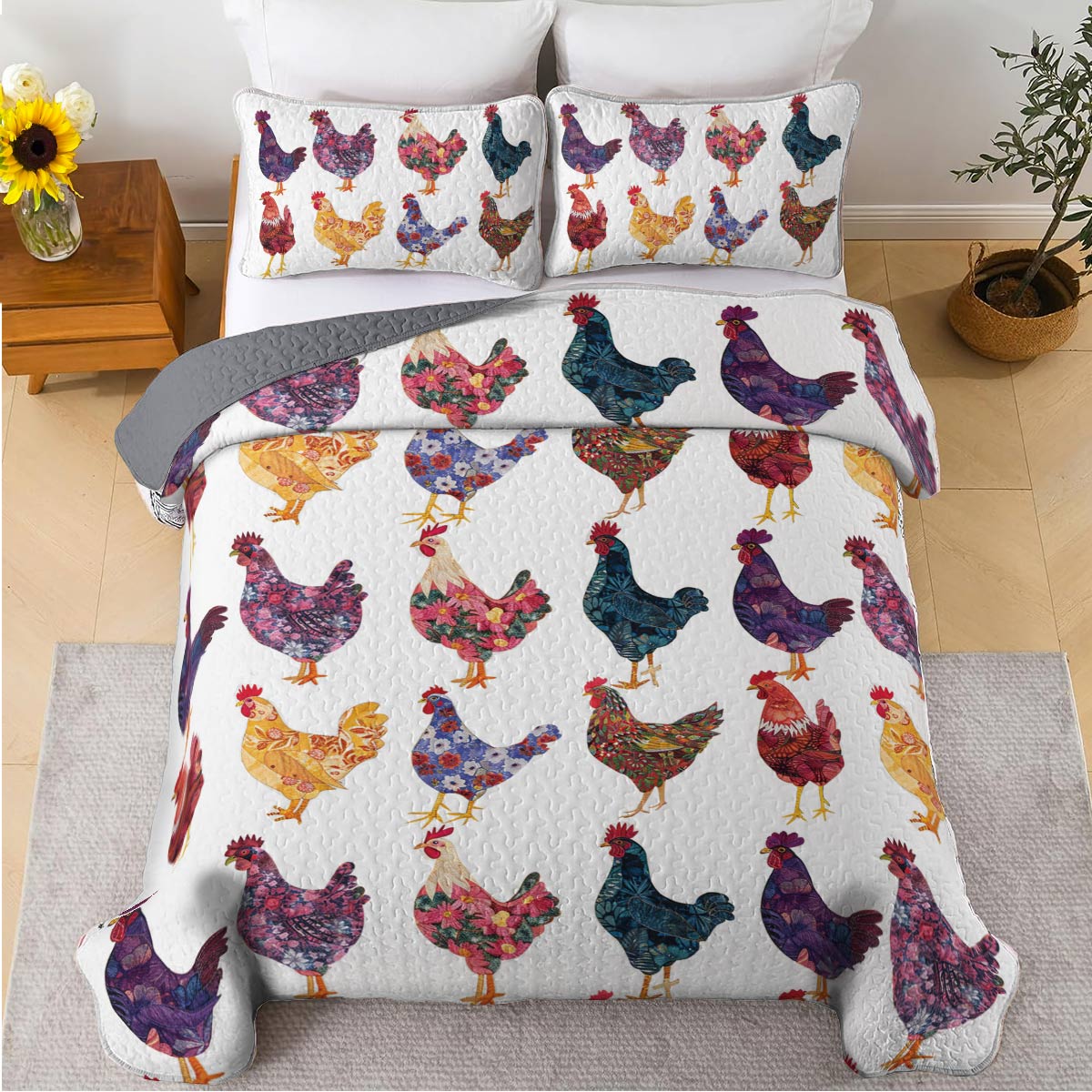 Shineful All Season Quilt 3-Piece Set Chicken Love