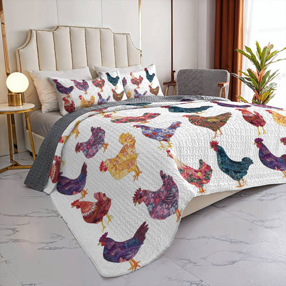 Shineful All Season Quilt 3-Piece Set Chicken Love