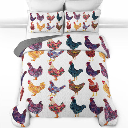 Ensemble de courtepointe toutes saisons Shineful 3 pièces Chicken Love