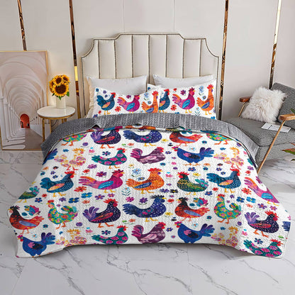 Shineful All Season Quilt 3-Piece Set Pretty Chickens