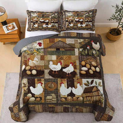 Shineful All Season Quilt 3-Piece Set Vinatge Chickens Farm