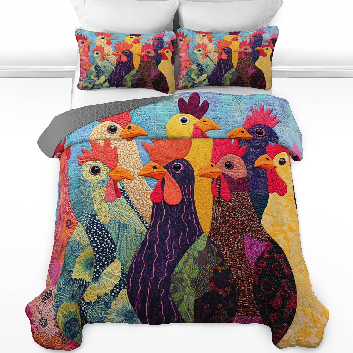 Shineful All Season Quilt 3-Piece Set Unique Chickens