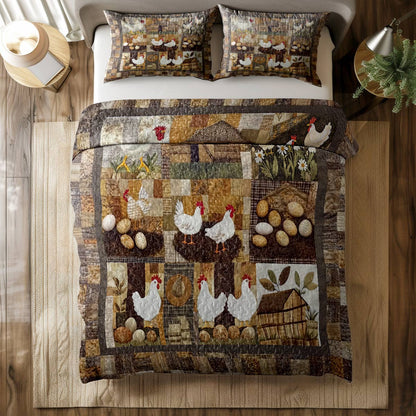 Shineful All Season Quilt 3-Piece Set Vinatge Chickens Farm