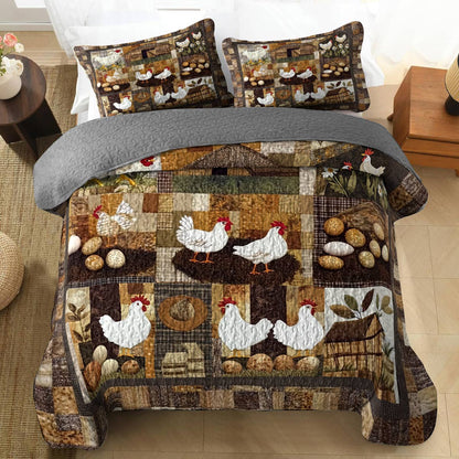 Shineful All Season Quilt 3-Piece Set Vinatge Chickens Farm