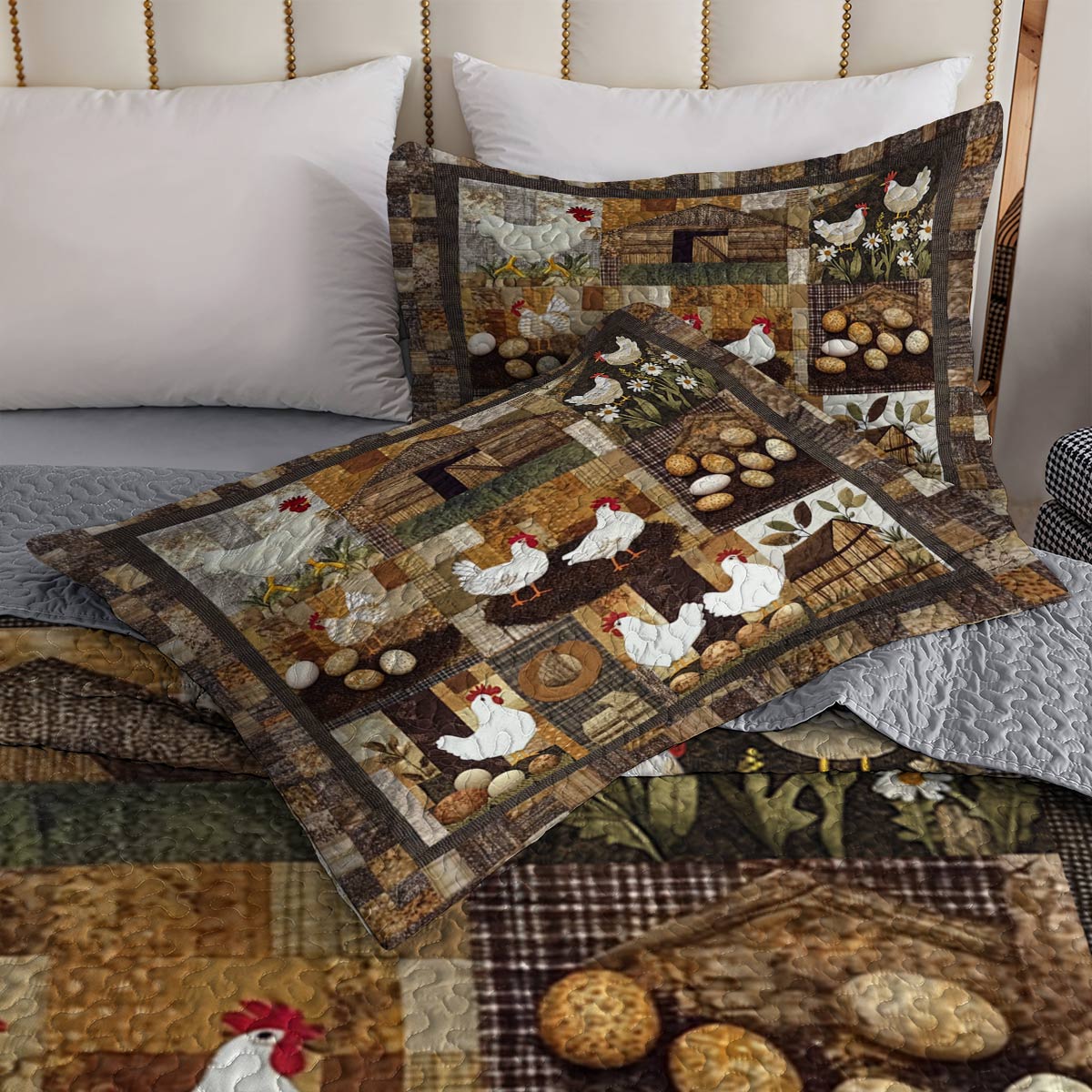 Shineful All Season Quilt 3-Piece Set Vinatge Chickens Farm