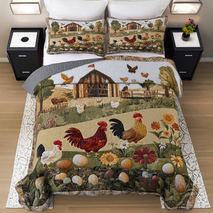 Shineful All Season Quilt 3-Piece Set Peace Love Chickens