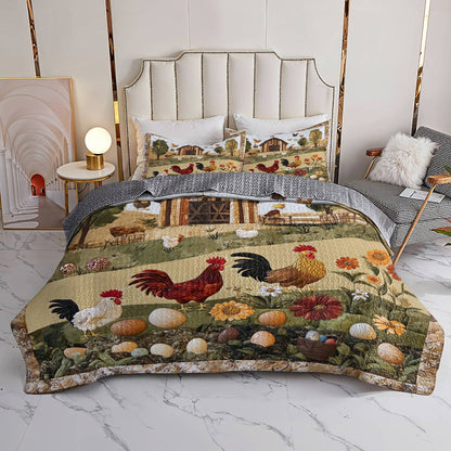 Shineful All Season Quilt 3-Piece Set Peace Love Chickens