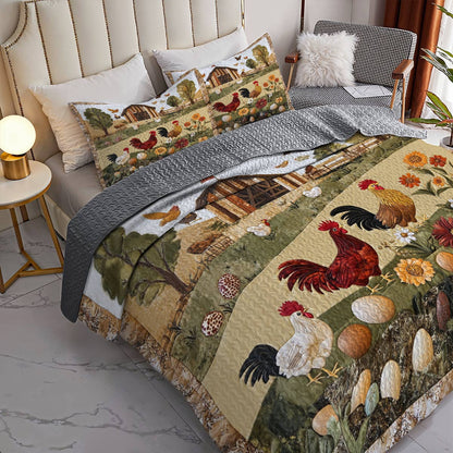 Shineful All Season Quilt 3-Piece Set Peace Love Chickens