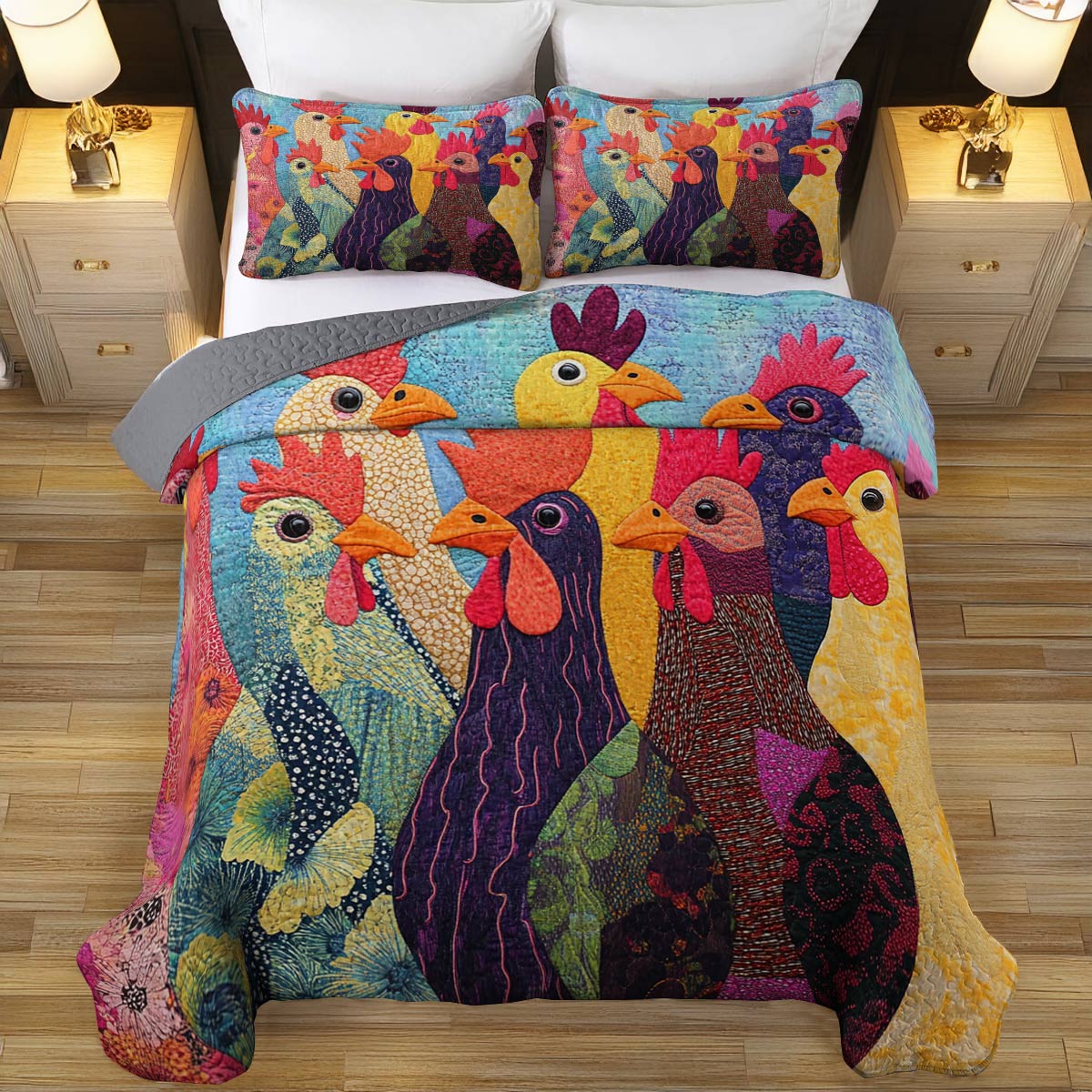 Shineful All Season Quilt 3-Piece Set Unique Chickens