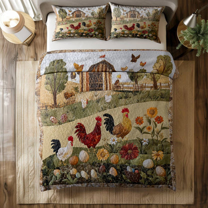 Shineful All Season Quilt 3-Piece Set Peace Love Chickens