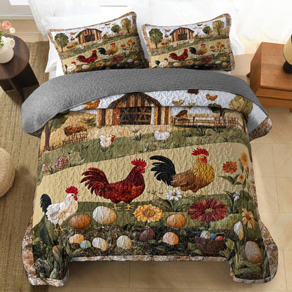 Shineful All Season Quilt 3-Piece Set Peace Love Chickens