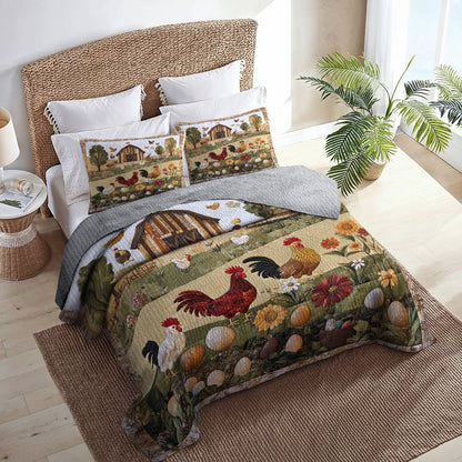 Shineful All Season Quilt 3-Piece Set Peace Love Chickens