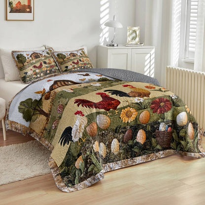 Shineful All Season Quilt 3-Piece Set Peace Love Chickens