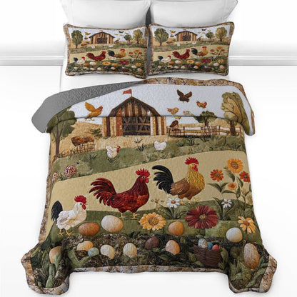 Shineful All Season Quilt 3-Piece Set Peace Love Chickens